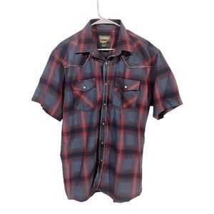 Cowboy Legend Mens Blue Red Short Sleeve Plaid Snap Button Down Shirt Size XLT